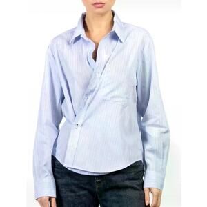 CISSA Women's Blue Sussex Stripe The Men's Button-Front Shirt Size M/L
